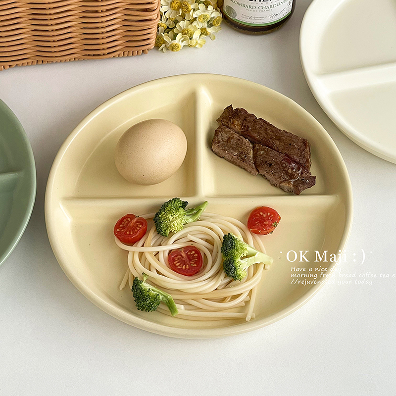 分餐盘高级感家用陶瓷211定量大人减肥多格8寸三格高颜值分格餐盘