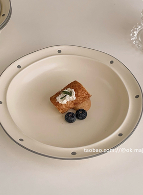ok maji韩国ins风哑光波点意面盘子餐厅甜品店好看的陶瓷餐具深盘