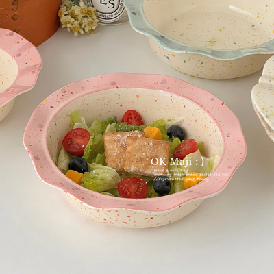ins风漂亮餐盘陶瓷甜品盘子家用菜盘泼墨餐具高颜值蔬菜沙拉盘碗