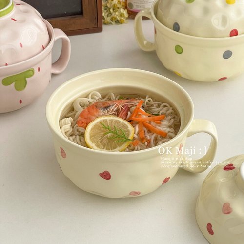 精致高颜值新款陶瓷带盖泡面碗