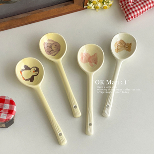 高颜值汤勺陶瓷勺子家用个人专用吃饭勺子卡通餐勺可爱长柄甜品勺