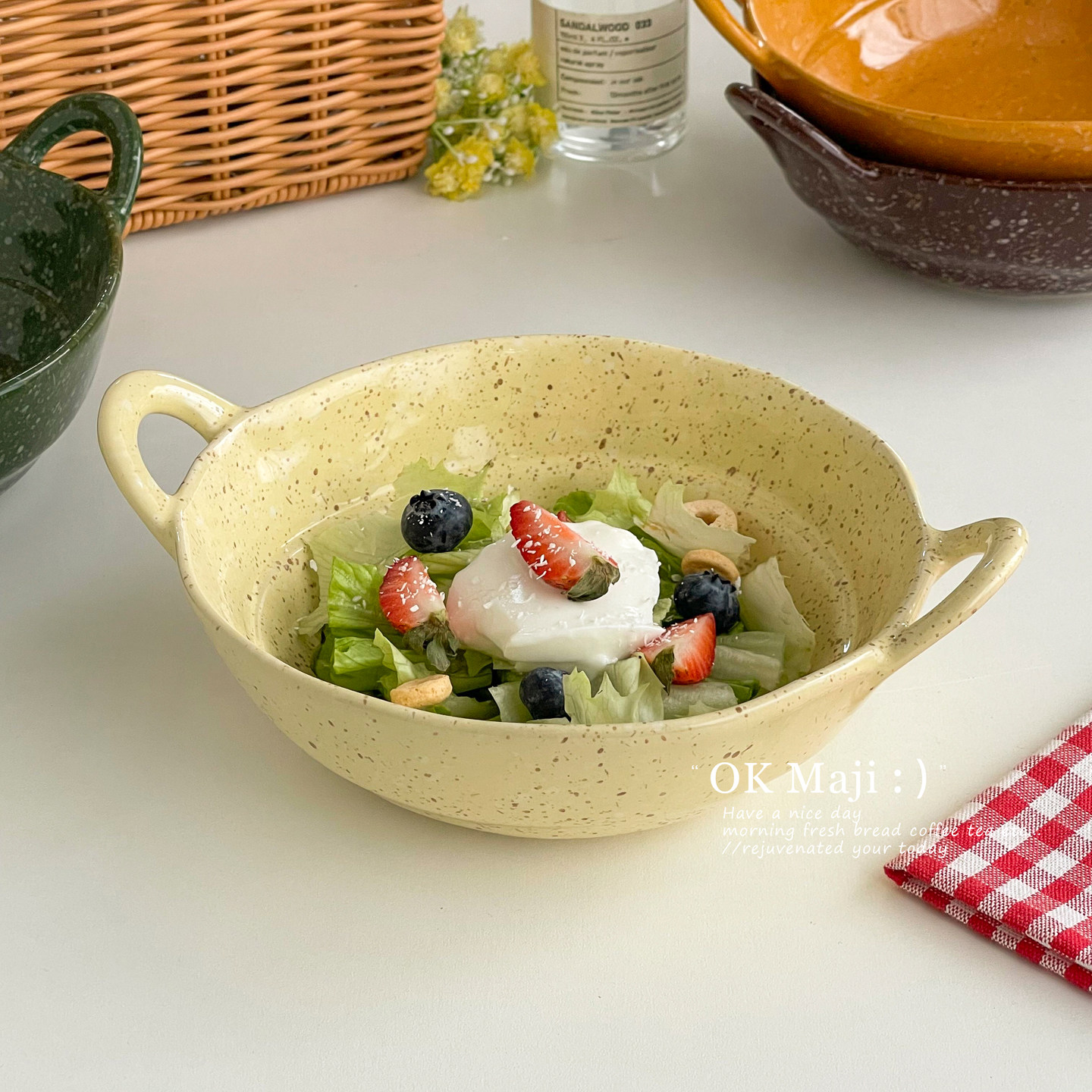 陶瓷双耳碗家用2026新款泡面碗具泼墨餐具沙拉盘子漂亮水果酸奶碗,餐饮具,碗,淘宝优惠券,粉丝福利购,淘宝优惠卷