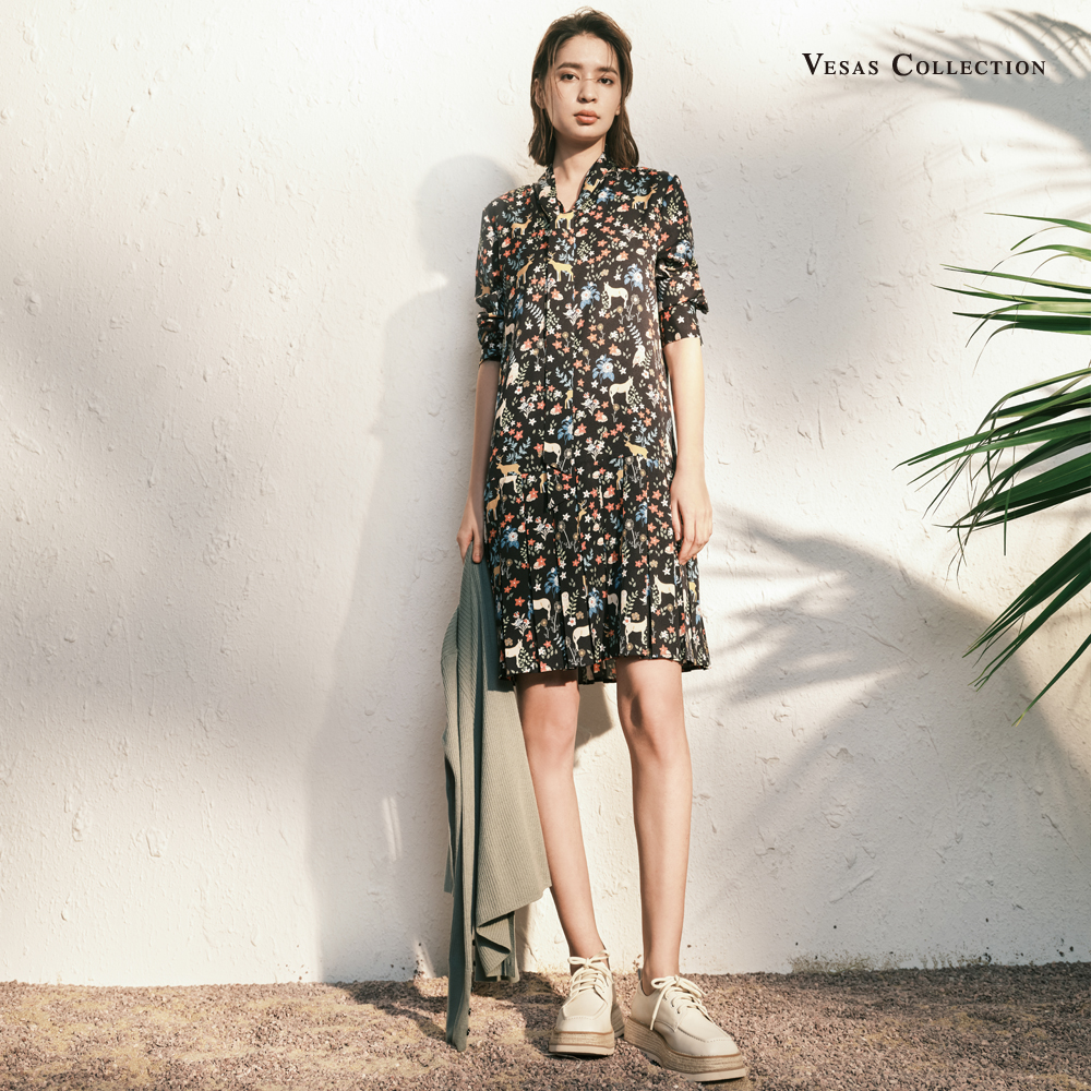 vesas collection 唯尚女装专柜正品连衣裙 早秋日记忆 印花短袖