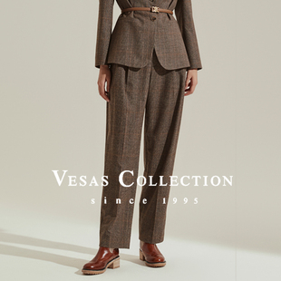 T1478 裤 Vesas Collection格纹混纺复古时髦腰带西装