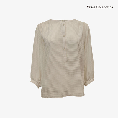 唯尚女装圆领长袖薄衬衫设计感2025年夏季新款高级感通勤宽松上衣