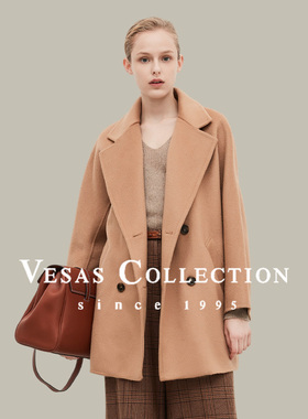 Vesas Collection柔软骨感纯羊毛双排扣复古大衣C1333