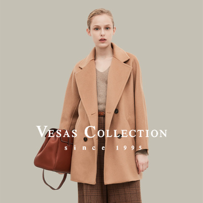 Vesas Collection柔软骨感纯羊毛双排扣复古大衣C1333