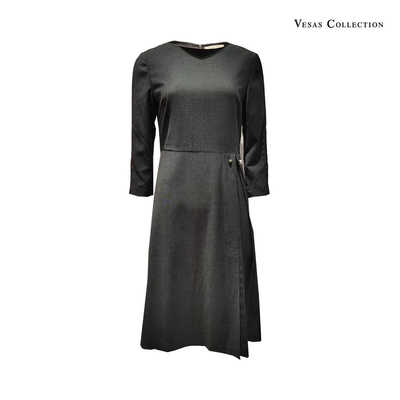 混纺纯色OL珍珠连衣裙