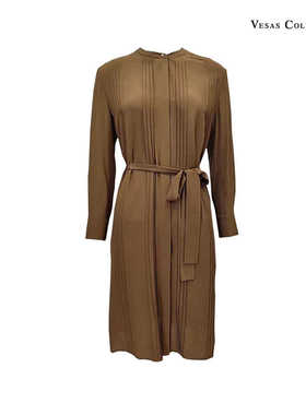 Vesas Collection D1278设计师款简约腰带桑蚕丝连衣裙可二穿