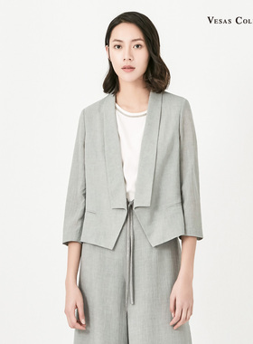 唯尚女装2025夏季新款通勤风六分袖绿色西装外套西服/商务休闲女