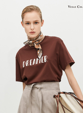 vesas collection唯尚女装专柜正品针织衫夏日之光圆领短袖针织衫