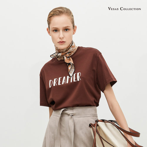 vesas collection唯尚女装专柜正品针织衫夏日之光圆领短袖针织衫