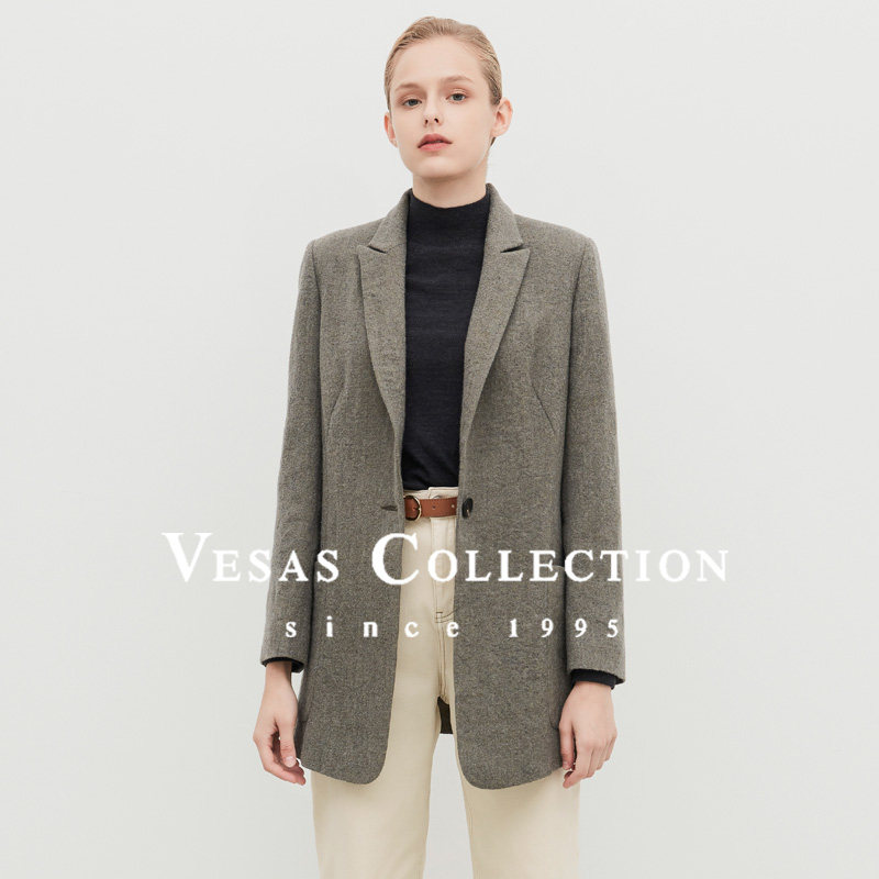 Vesas Collection莫兰迪灰色单排扣西装外套J1065
