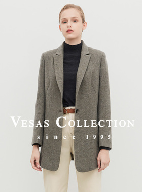 Vesas Collection莫兰迪灰色单排扣西装外套J1065