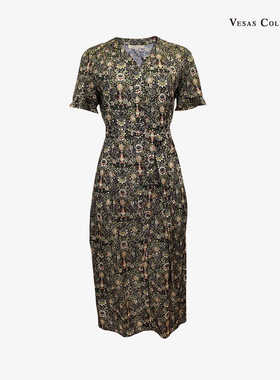 vesas collection D1323 绿色花朵半袖连衣裙