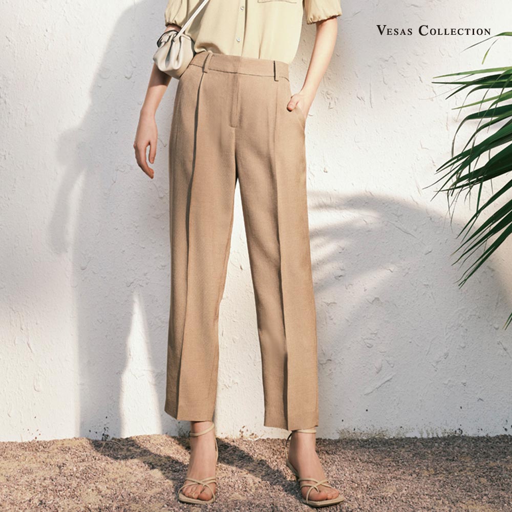 vesascolletion唯尚女装 重漂水洗  夏日驼色高腰阔腿裤西裤