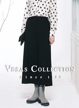 Vesas Collection2024秋季新款女装黑色羊毛百搭显瘦阔腿裤T1401