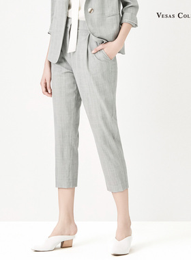 Vesas Collection 唯尚女装 立体压褶 高腰直筒休闲西裤