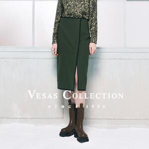 Vesas Collection2024秋季新款女装羊毛时尚优雅绿色半身裙S0723