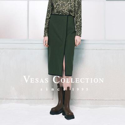 棉羊毛半身裙中长裙优雅