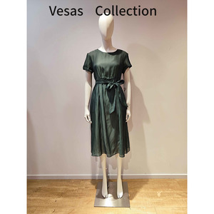 vesas collection唯尚女装桑蚕丝连衣裙 法式气质圆领收腰真丝裙