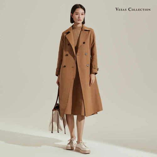 VesasA0305双排扣中长风衣