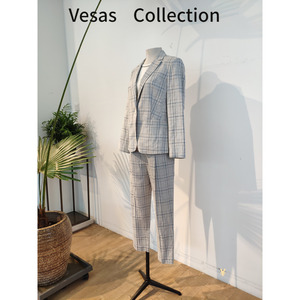 vesas collection唯尚女装西服复古格纹短外套高级感长袖女式休闲