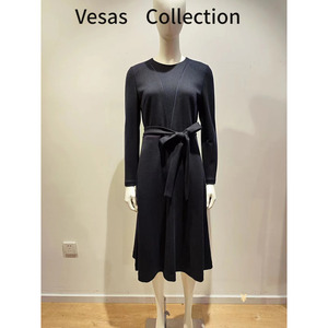 vesas collection唯尚女装连衣裙小蓝裙优雅圆领优雅连衣裙D1293