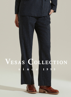 Vesas Collection微阔腿小格纹面料女士西服裤子T1481