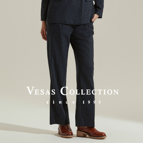Vesas Collection微阔腿小格纹面料女士西服裤子T1481