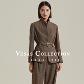 Vesas Collection法兰绒格纹廓形时髦西装 上衣J1117
