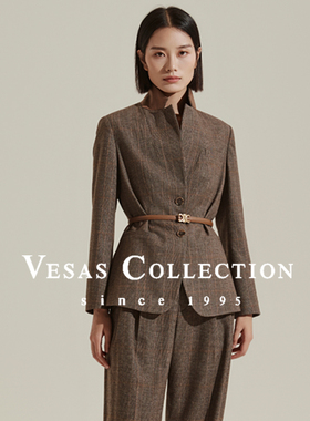 Vesas Collection法兰绒格纹廓形时髦西装上衣J1117