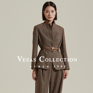 Vesas 上衣J1117 Collection法兰绒格纹廓形时髦西装