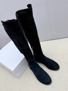 东莞产女时尚过膝靴面弹力羊绒与弹力布拼接裡羊皮跟2.5/4.5cm