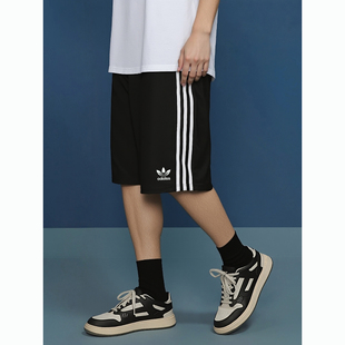 男黑色休闲五分裤 复古三条杠运动短裤 潮流夏 奥特莱斯美式 官方正品