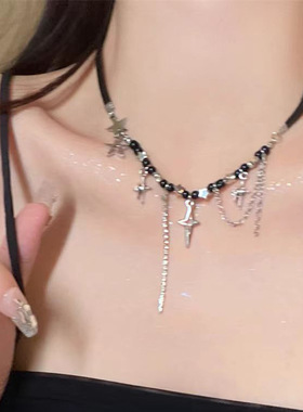 五角星流苏项链暗黑风金属颈链精致简约小众设计锁骨链个性项饰女