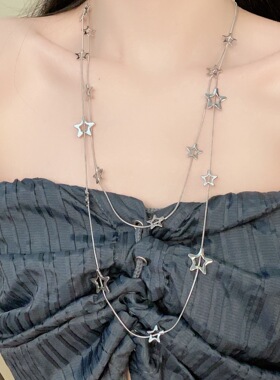 星星长款项链y2k亚文化五星叠戴甜酷辣妹锁骨链清冷感毛衣链配饰