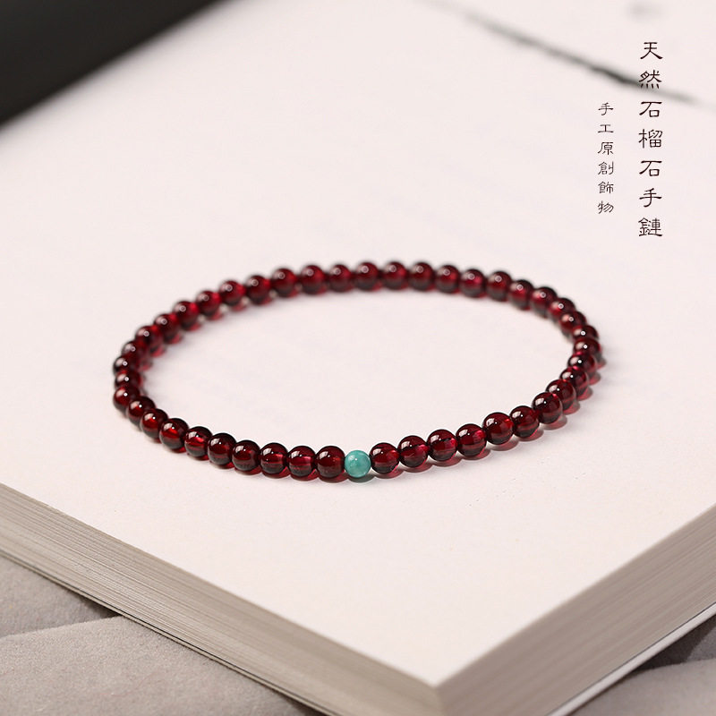 紫牙乌石榴石手链女天然细单圈小珠子水晶S925纯银蜜蜡绿松石