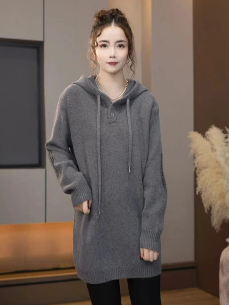 加码欧洲慵懒风格针织衫的妇女2025秋冬新宽松修身看中长针织衫上