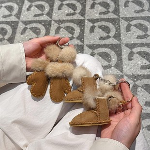 迷你手套雪地靴挂件真皮水貂毛小众包包挂件装饰钥匙扣可爱配饰