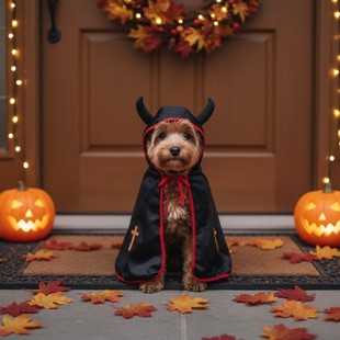 宠物衣服斗篷披风恶魔牛角cos狗狗猫咪衣服披肩带帽子搞怪