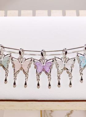 蝴蝶项链吊坠清冷感纯铜防玉高级感冰透蝴蝶手链配饰女diy配饰