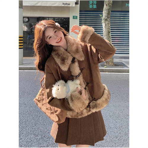 复古毛毛拼接麂皮绒外套