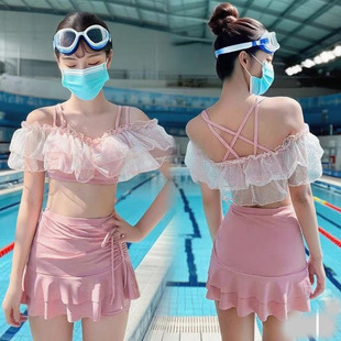 甜美分体少女泳衣2025新款 显瘦裙式 两件套游泳衣女士度假温泉泳装