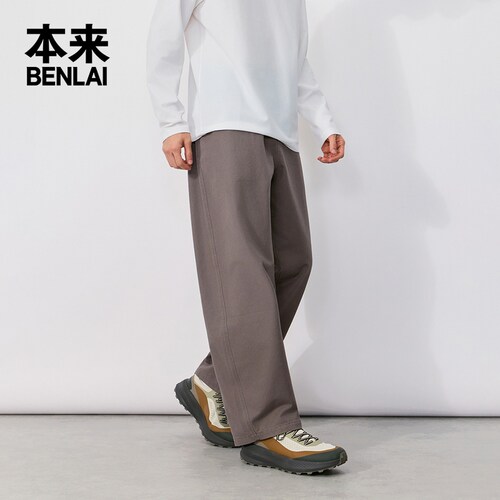 本来BENLAI男士纯棉阔腿水洗弯刀裤休闲裤2026秋季新款BRL660026