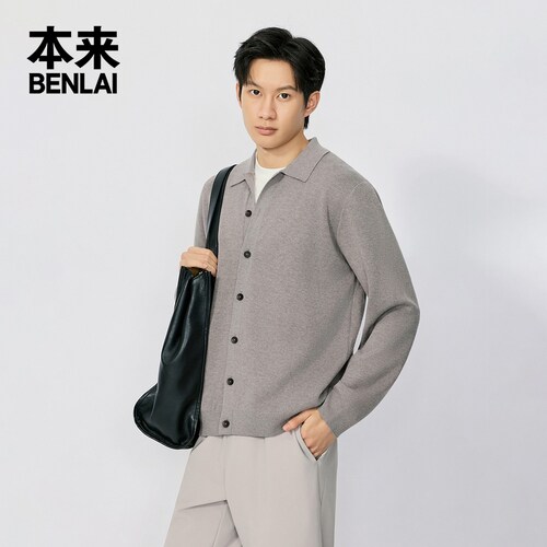 本来BENLAI男士翻领针织开衫休闲毛衣外套2026秋季新款BRM960009