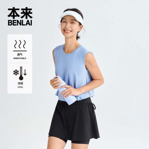 本来BENLAI女士凉感背心花苞下摆无袖上衣2026夏季新款BNT460019