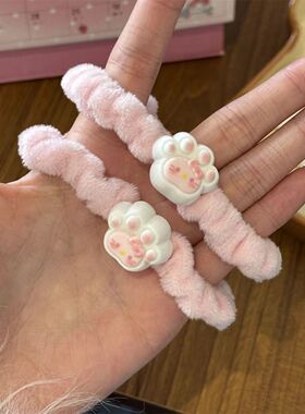 可爱奶呼呼猫爪KT猫发圈软萌秋冬毛绒绒头绳网红ins风百搭发饰