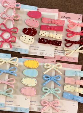 奶蓝韩系简约椭圆波点粉色鸭嘴ins春夏蝴蝶结百搭海边夹小众头饰