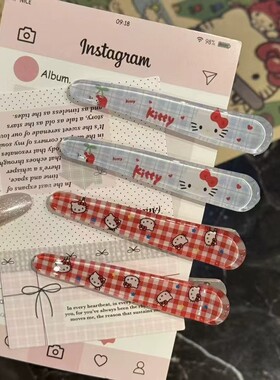 甜美格纹KT猫少女碎发鸭嘴夹网红百搭ins百搭刘海夹洗脸化妆发卡